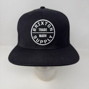 Brixton Supply Snapback Hat Black Embroidered Patch Flat Brim Adjustable Cap